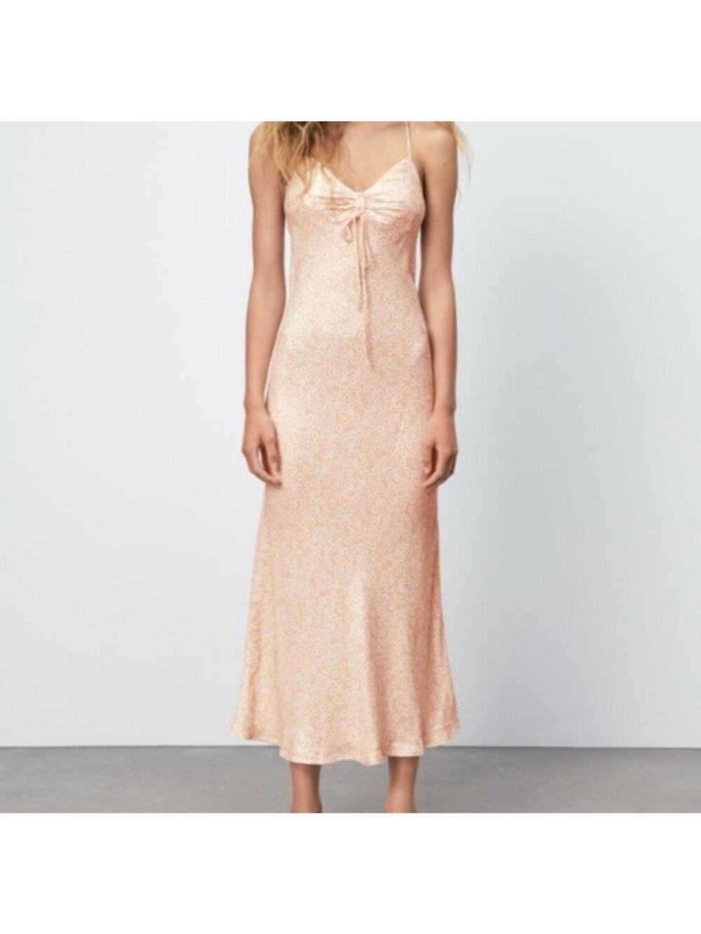 Zara Pink Floral Print Satin effect Sleeveless Maxi Slip Dress Women’s Medium